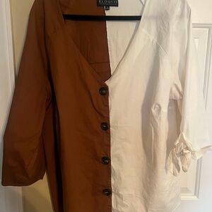 Eloquii Two-Tone Brown and White Blouse